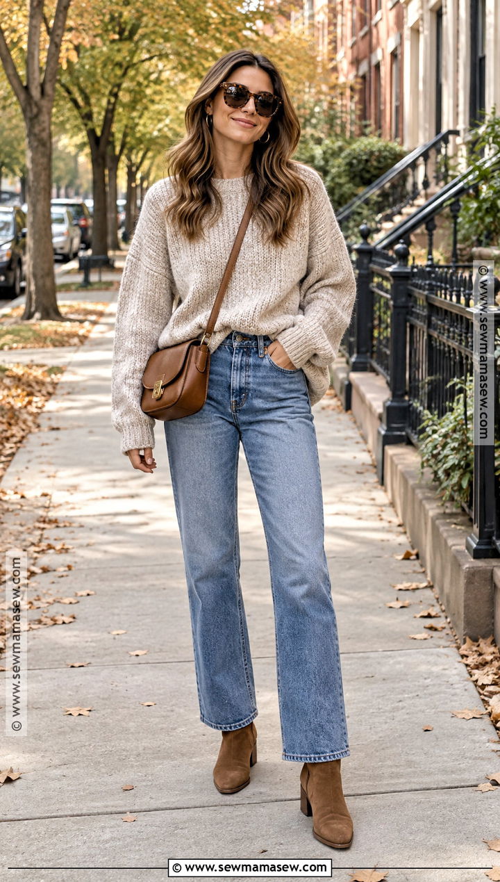 Casual Fall Oversized Sweater And Straight Leg Jeans Outfit - 15 Casual Fall Fashion Collage Ideas