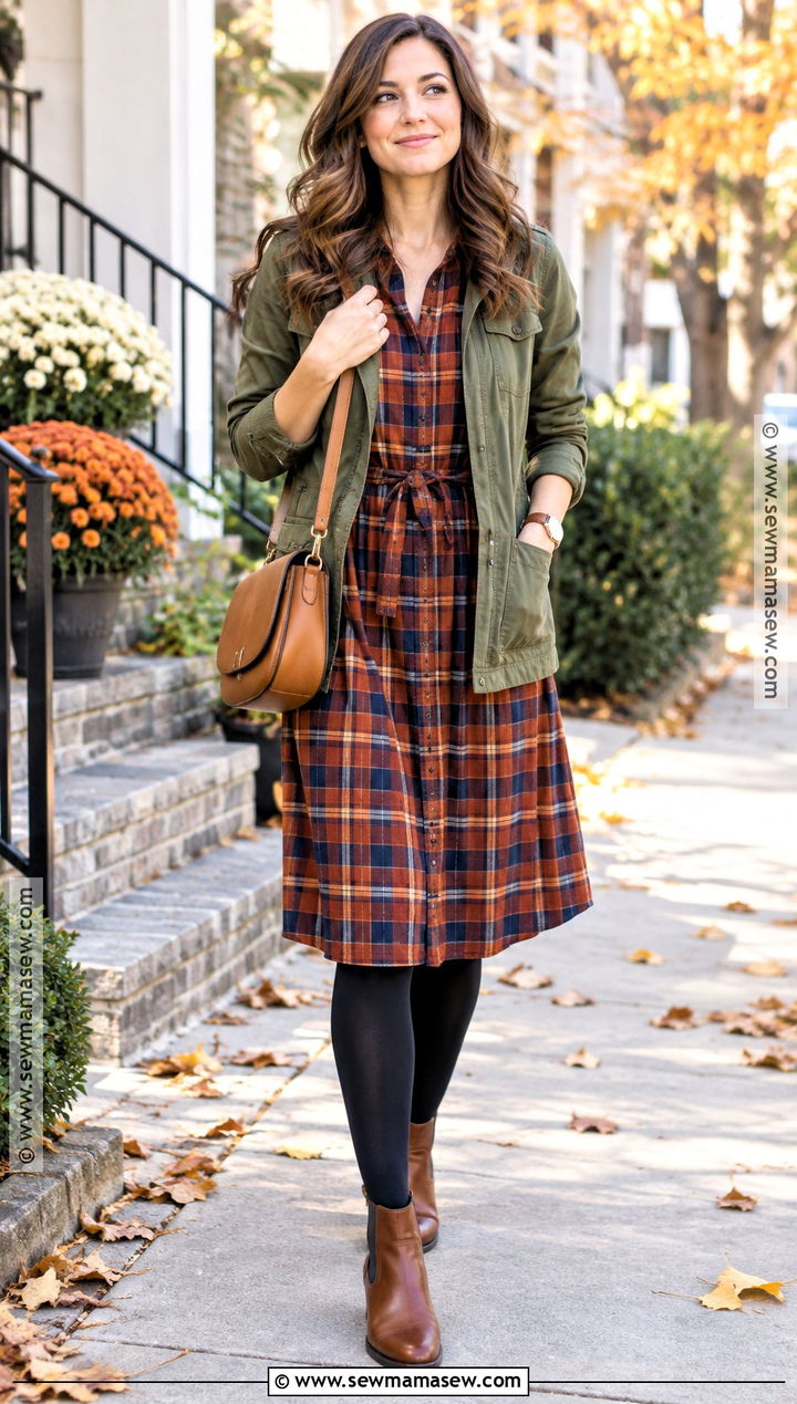 Casual Fall Plaid Dress With Chelsea Boots - 25 fall dresses casual