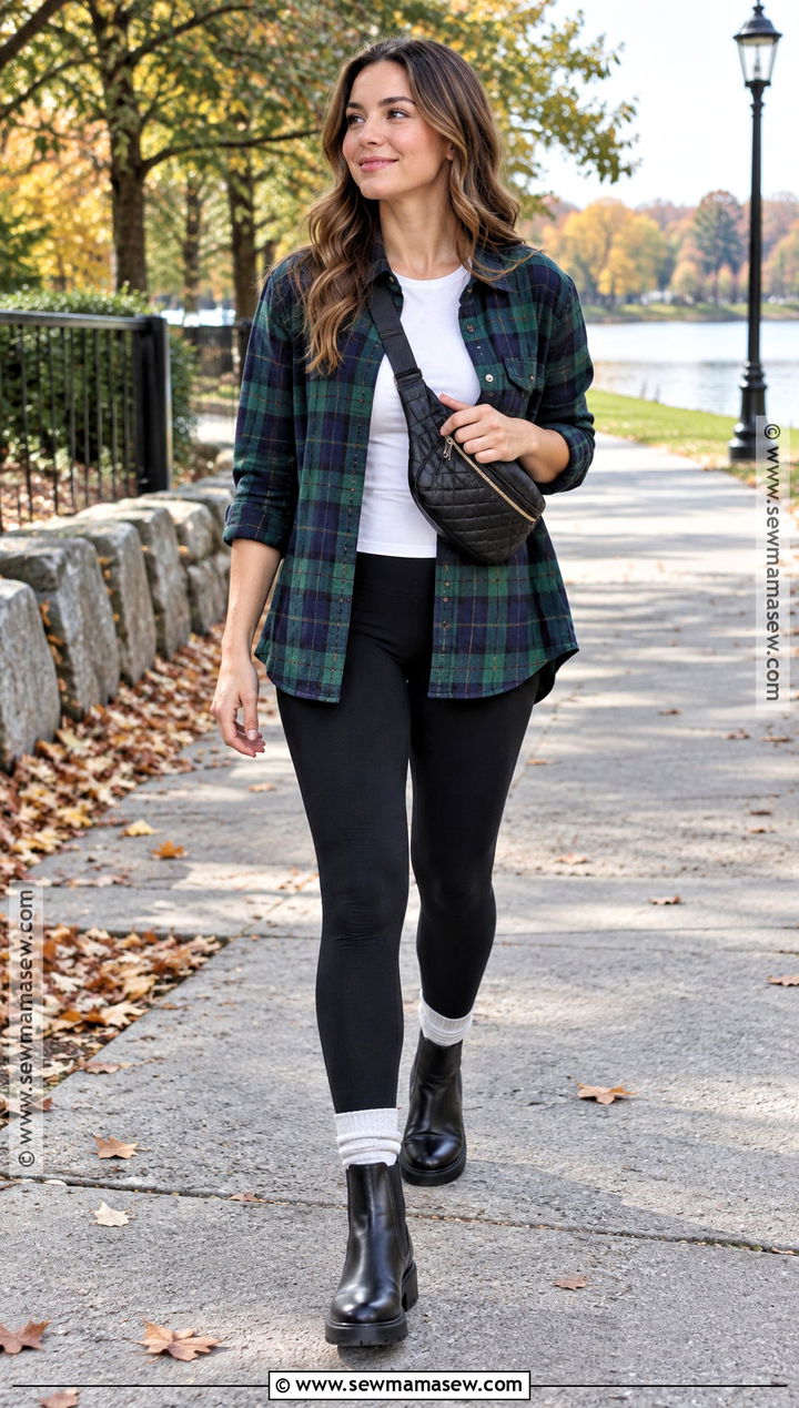Casual Fall Plaid Shirt And Leggings Outfit - 20 outfit ideas fall casual