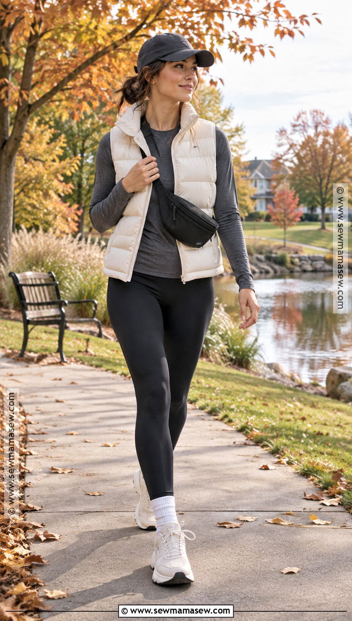 Casual Fall Puffer Vest And Leggings Outfit - 15 Casual Fall Clothing Collection Ideas
