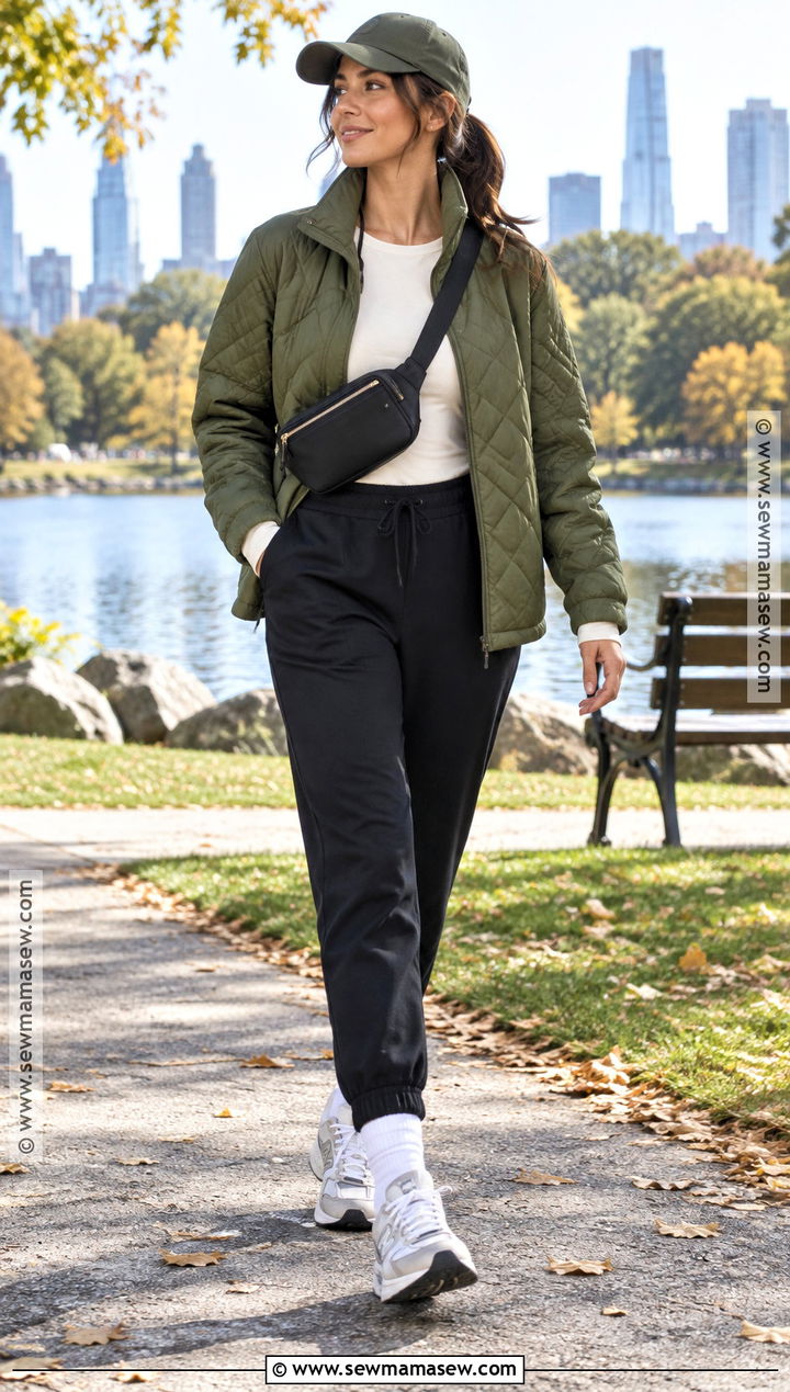 Casual Fall Quilted Jacket And Joggers Outfit - 20 outfit ideas fall casual