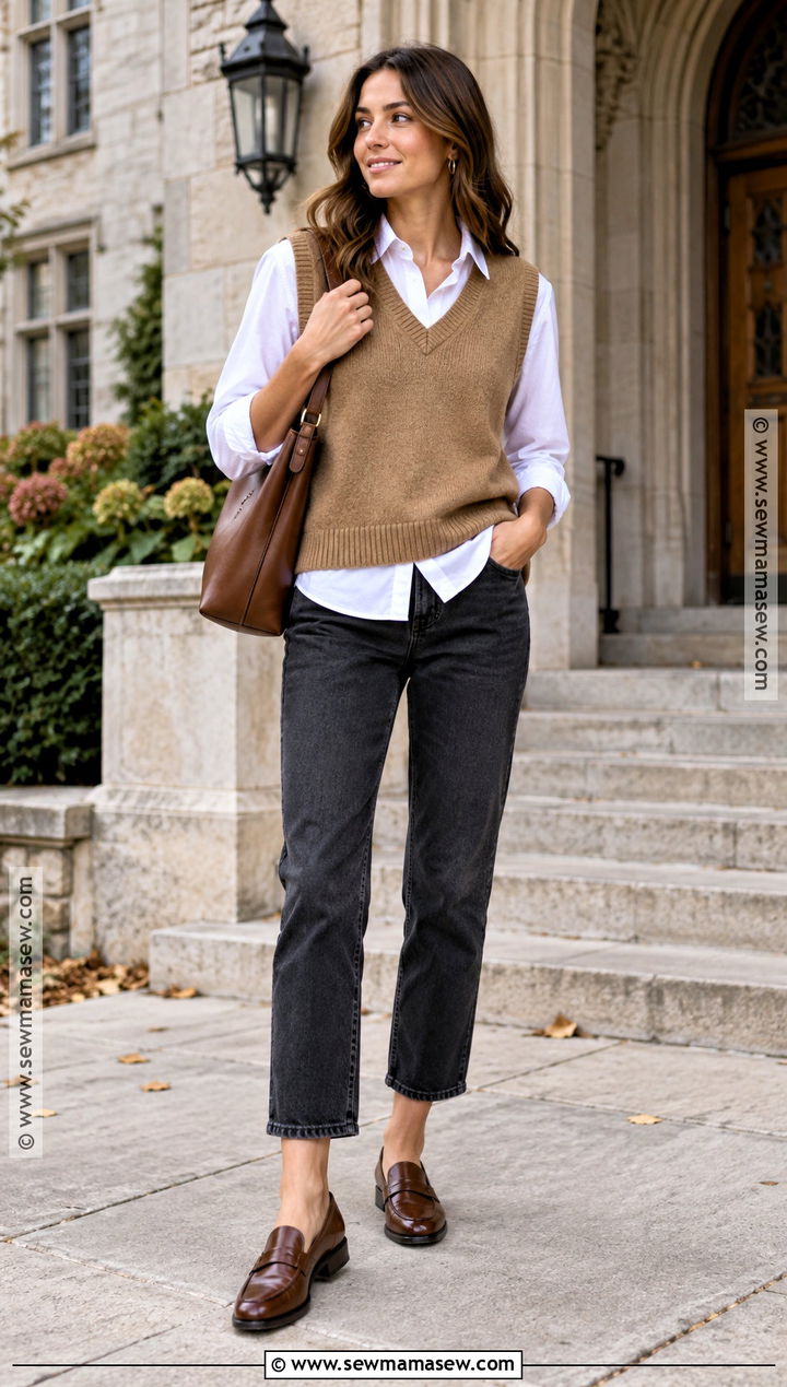 Casual Fall Sweater Vest And White Shirt Outfit - 30 casual fall outfits