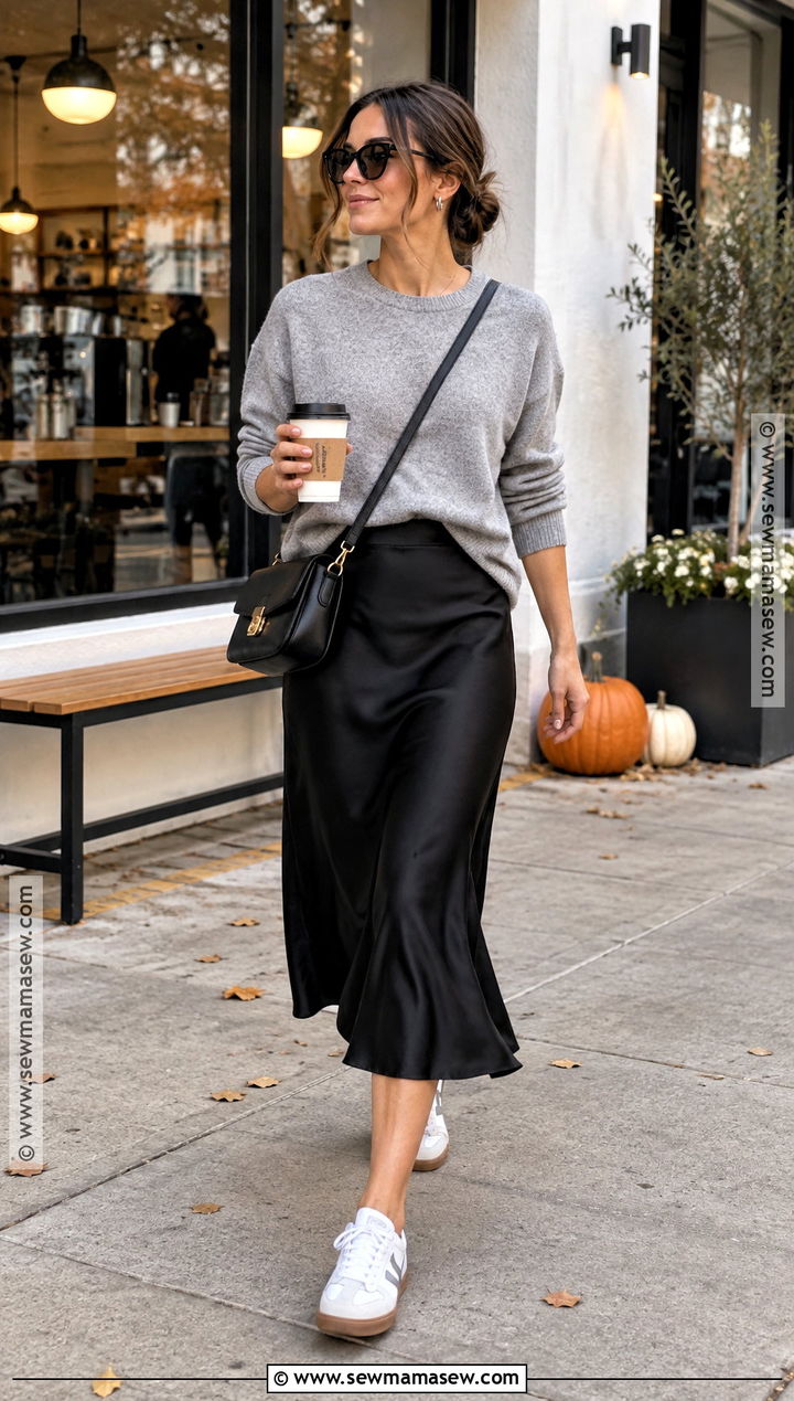 Casual Fall Sweatshirt And Midi Skirt Outfit - 30 casual fall outfits