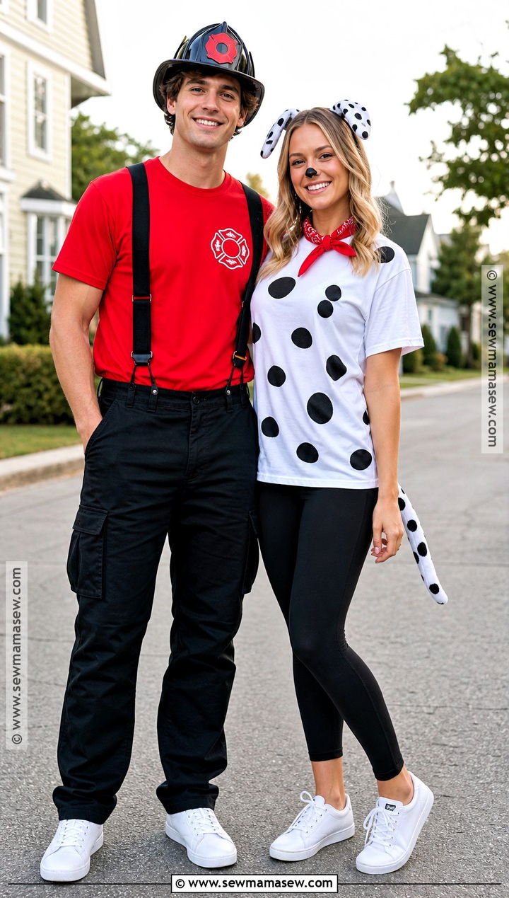 Casual Fireman And Dalmatian T Shirt Costume - 30 Fireman And Dalmatian Costume Ideas for Couples