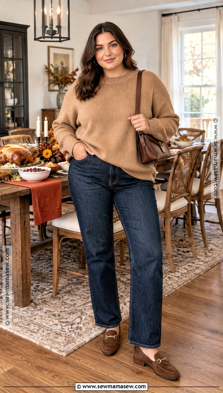 Casual Friendsgiving Outfit With Sweater And Jeans - 30 friendsgiving outfit ideas