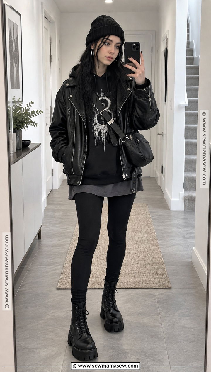 Casual Goth Hoodie And Leggings Outfit - 25 goth fall outfits
