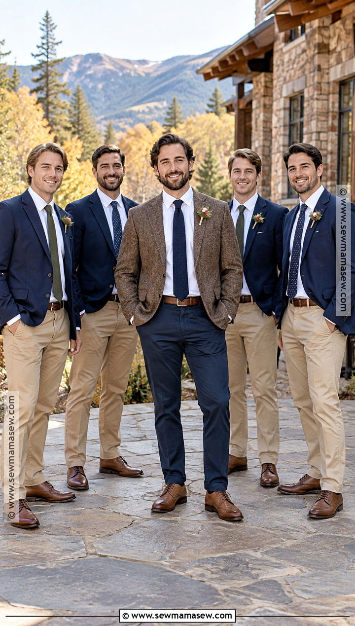 Casual Groom Blazer With Groomsmen Chinos - 15 fall groom and groomsmen attire ideas