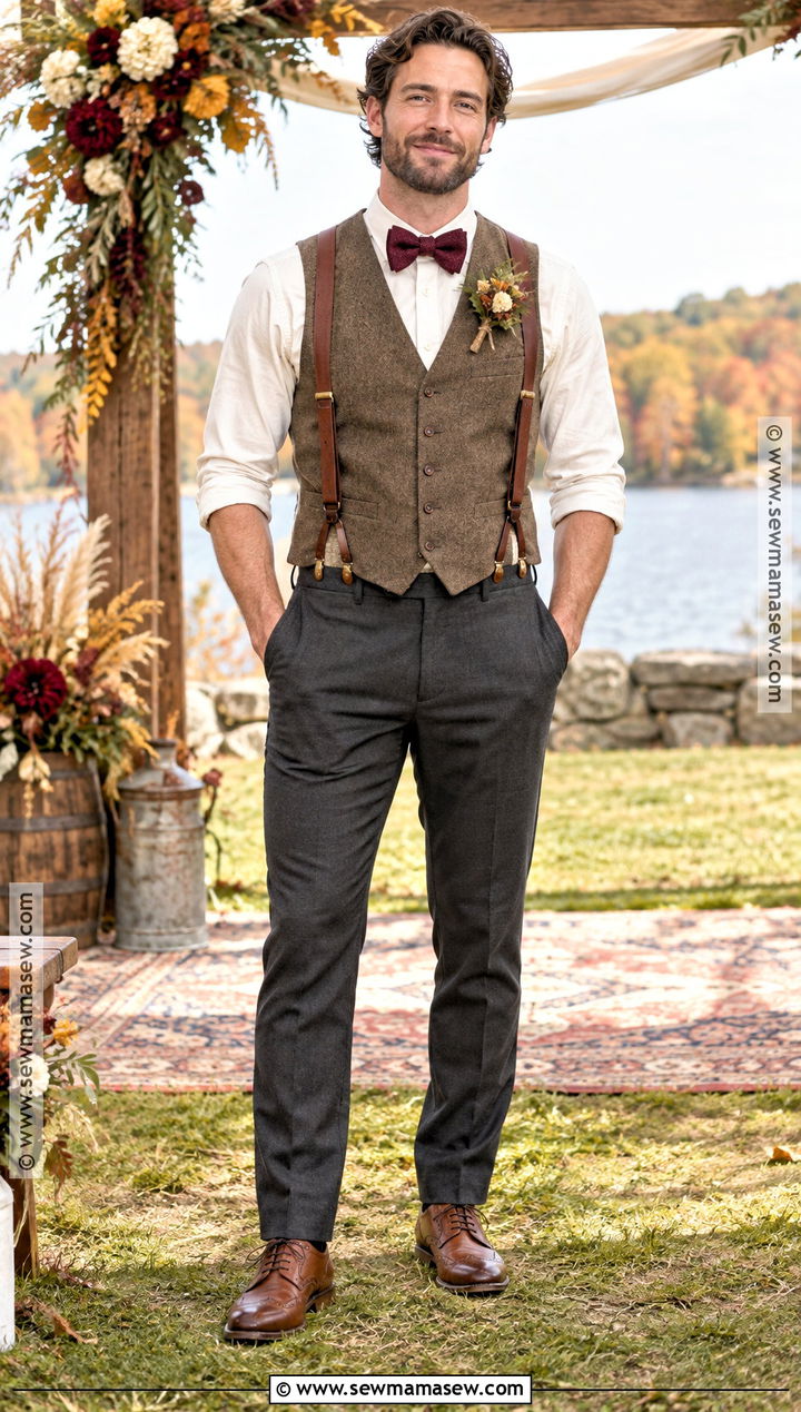 Casual Groom Outfit With Suspenders - 15 groom style fall wedding ideas