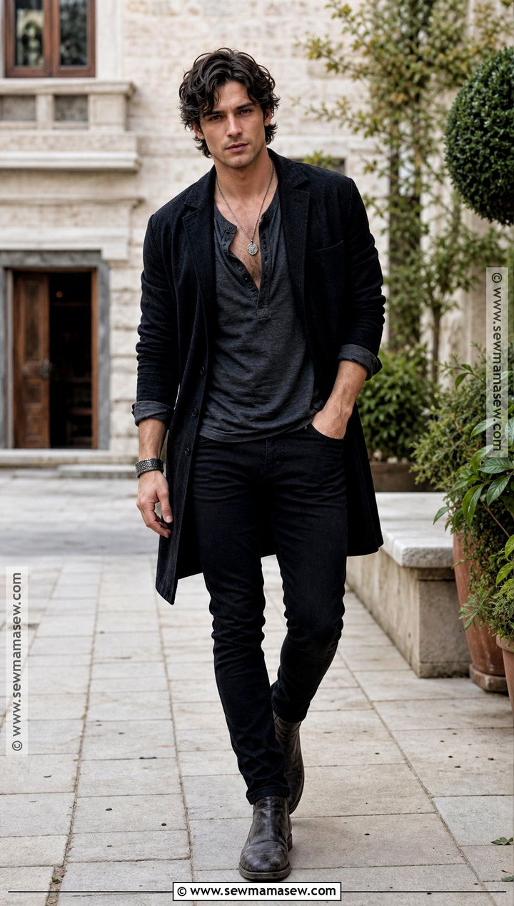 Casual Henley Vampire Outfit - 30 modern vampire outfit ideas for men