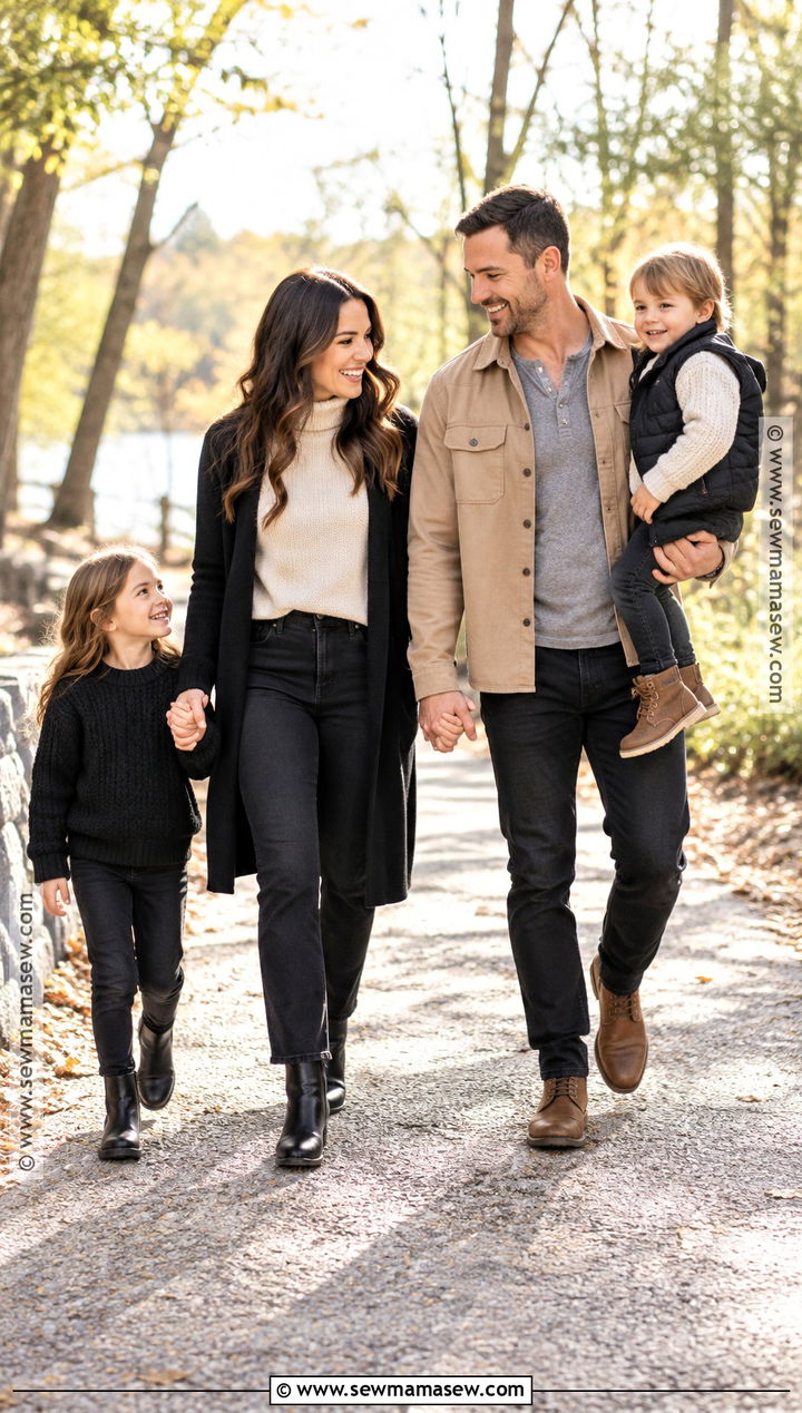 Casual Layered Black Fall Family Picture Outfits - 15 family picture outfits fall black