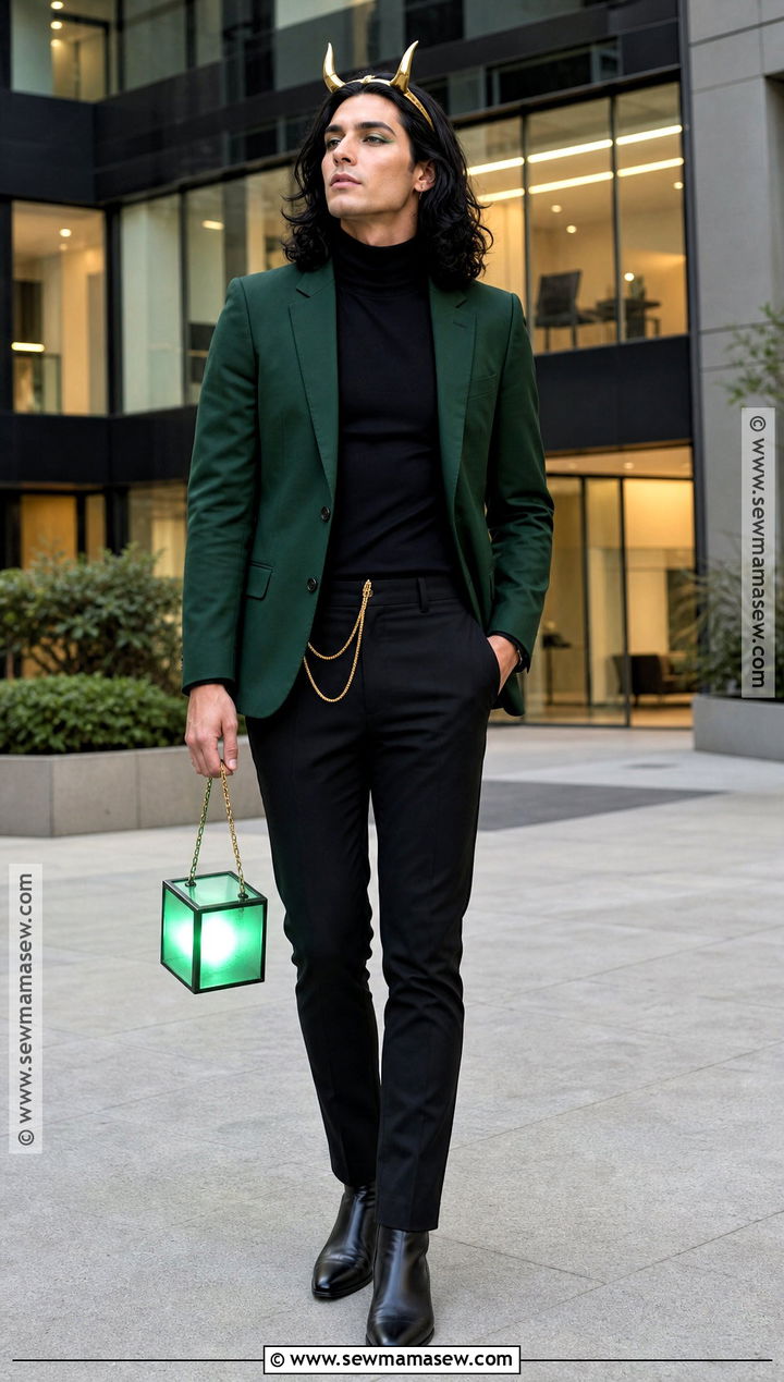 Casual Loki Costume With Green Blazer - 35 loki costume ideas