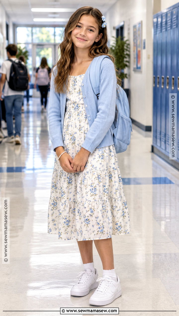 Casual Midi Dress And White Sneakers Outfit - 25 back to school outfits middle school 6th grade