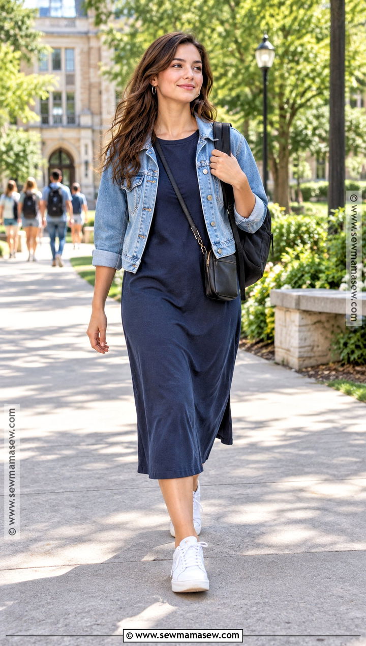 Casual Midi Dress and Sneakers Back to School Outfit - 15 back to school outfits casual