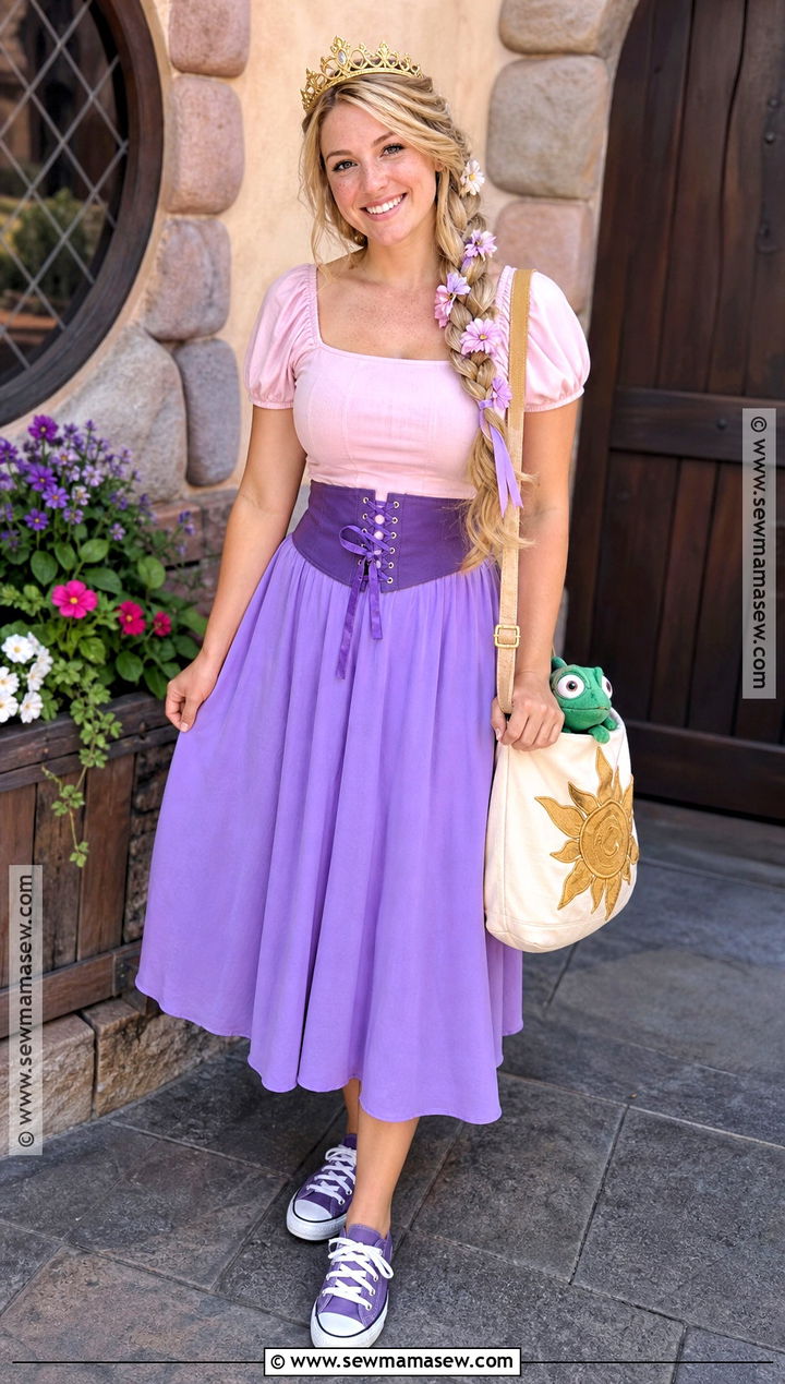 Casual Rapunzel Costume With Purple Skirt - 30 Rapunzel Costume Ideas for Women
