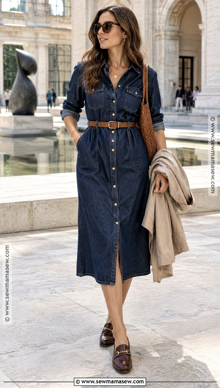 Casual September Denim Midi Dress Outfit - 15 September Dresses Casual