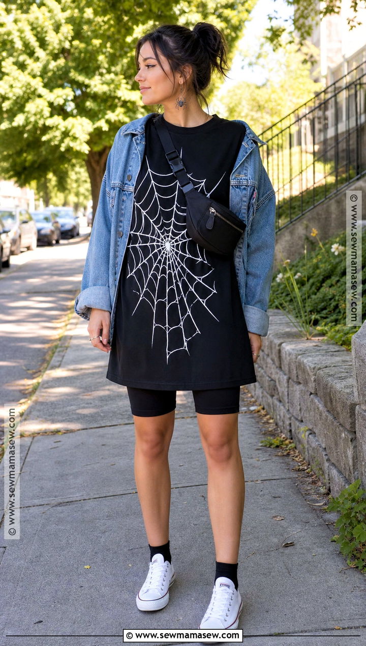 Casual Spider Web T Shirt Dress With Canvas Shoes - 30 spider web dress ideas