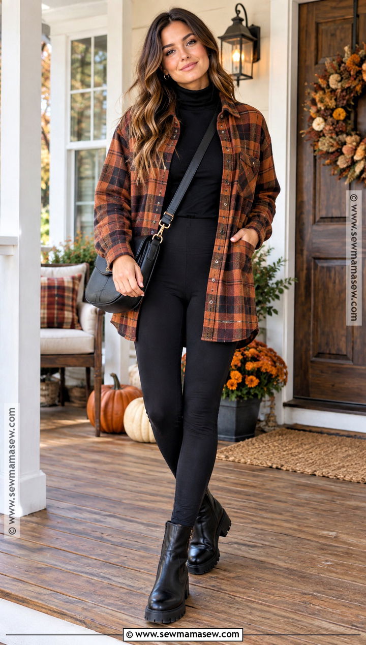 Casual Thanksgiving Flannel And Leggings Outfit - 25 Thanksgiving Outfit Aesthetic Ideas