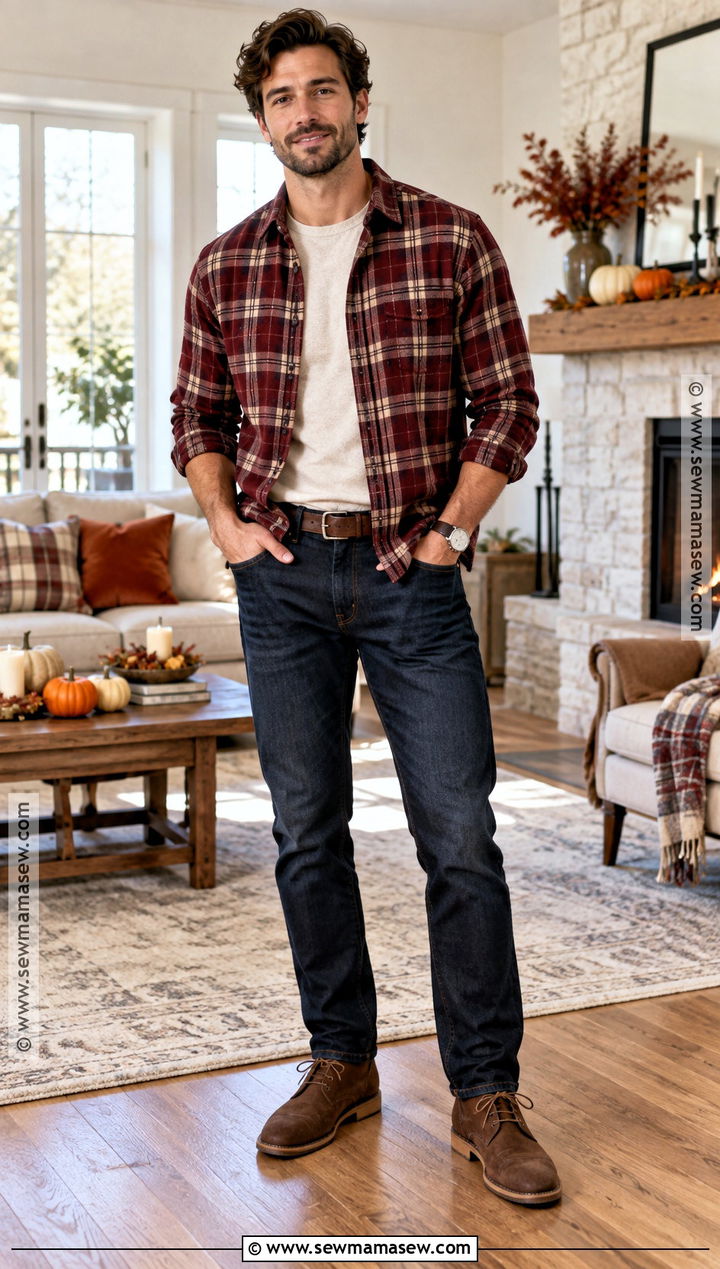 Casual Thanksgiving Outfit With Flannel and Jeans - 20 thanksgiving outfits for men