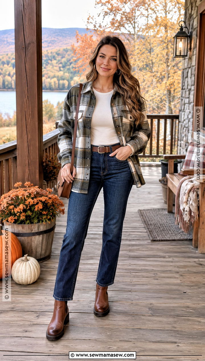 Casual Thanksgiving Outfit With Shacket And Jeans - 15 Thanksgiving Vacation Outfits