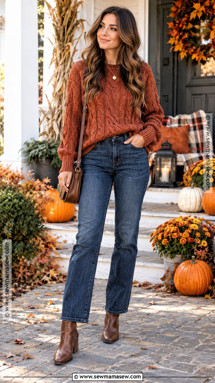 Casual Thanksgiving Outfit With Sweater And Jeans - 20 Easy Thanksgiving Outfits for Women