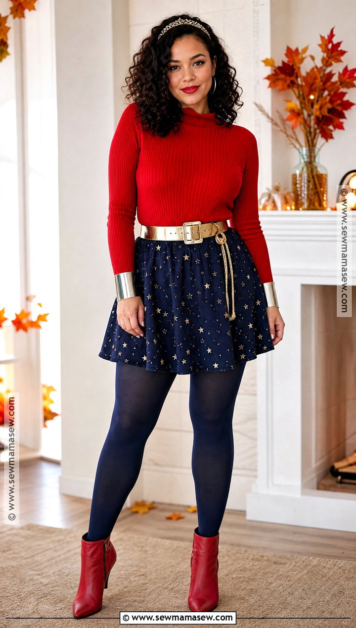 Casual Wonder Woman Costume With Red Sweater - 50 wonder woman costume ideas