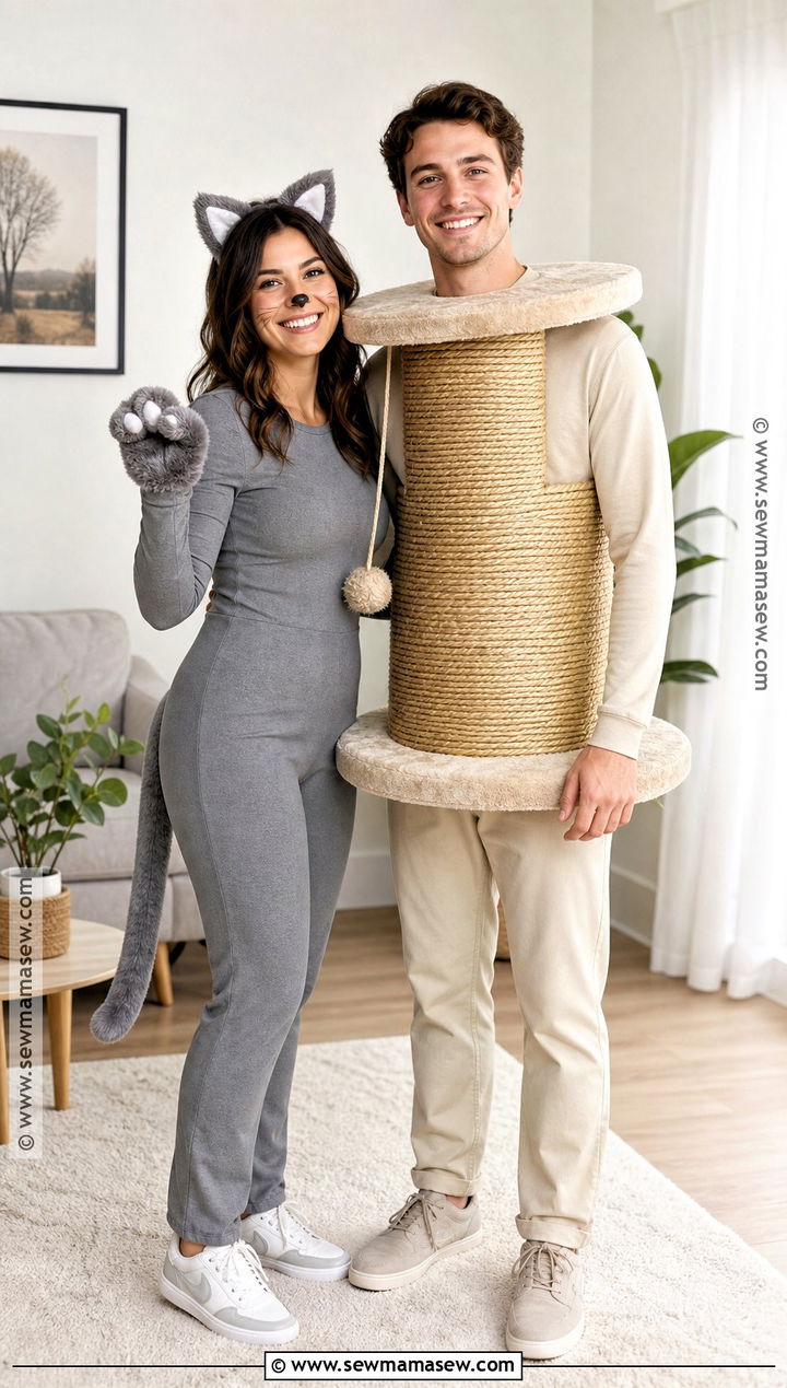 Cat And Scratching Post Couple Costume - 30 couple costumes funny