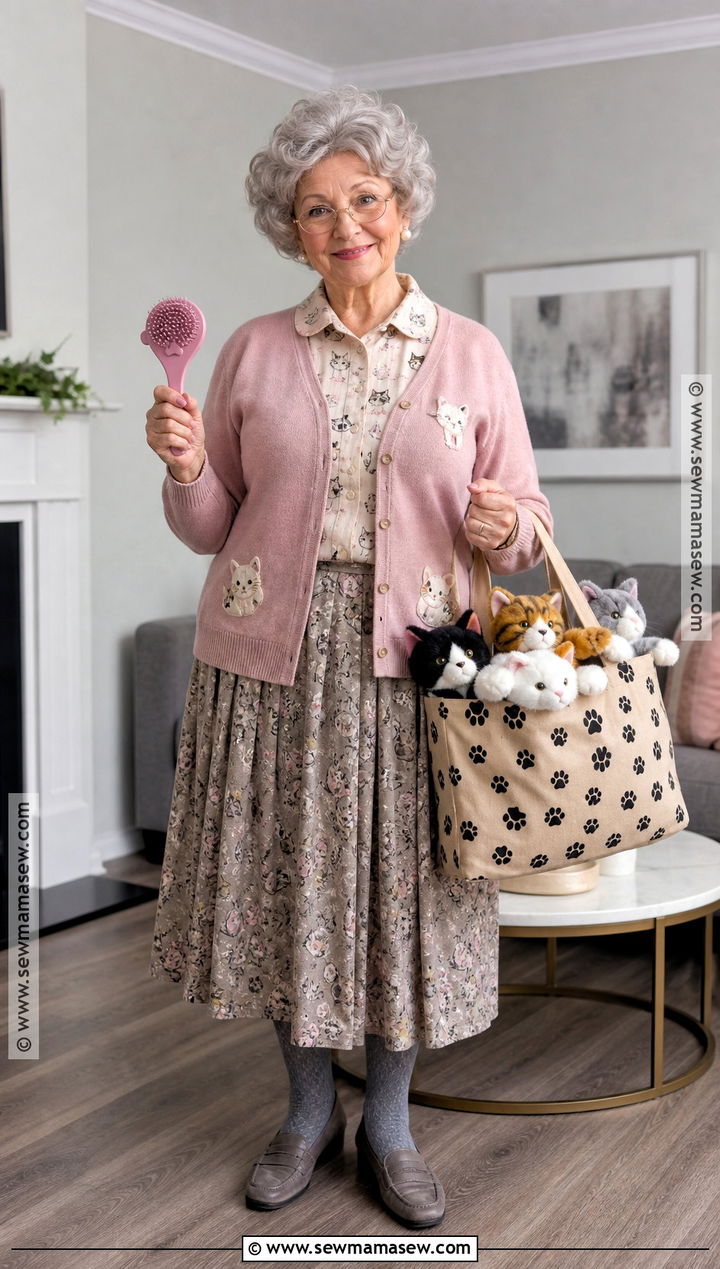 Cat Grandma Costume With Stuffed Cats - 30 Grandma Costume Ideas for Women