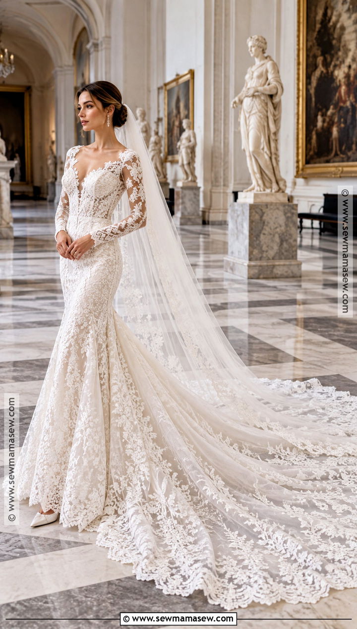 Cathedral Train Mermaid Fall Wedding Dress - 25 fall wedding dresses bride