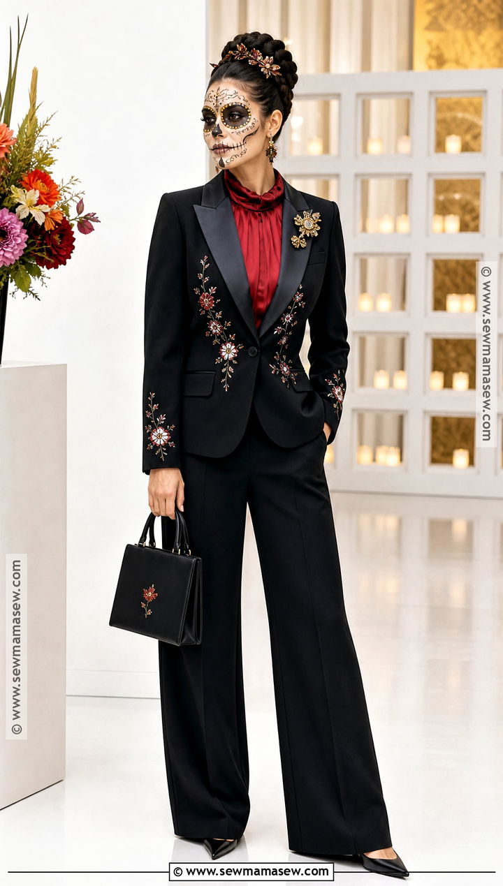 Catrina Pantsuit Outfit - 35 day of the dead outfit ideas