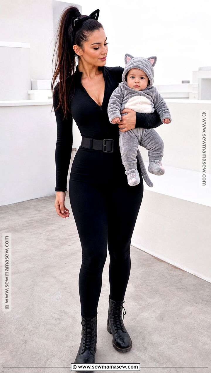 Catwoman And Baby Kitten Costume - 35 mom and baby halloween costumes
