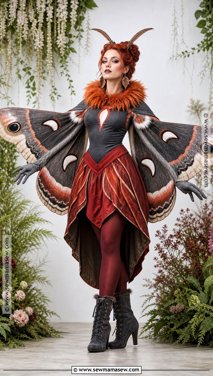 Cecropia Moth Cosplay With Red And Gray Wings - 30 Moth Cosplay Ideas