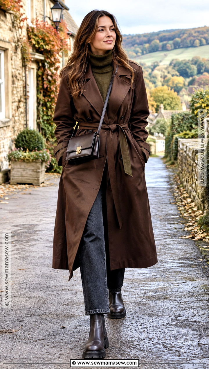 Celebrity Fall Brown Trench Coat And Jeans Outfit - 15 celebrity fall fashion ideas