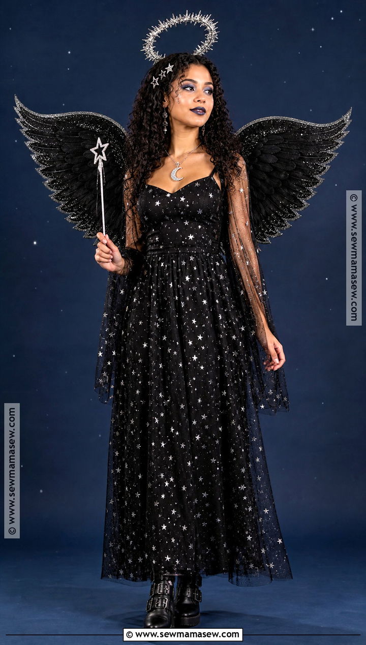 Celestial Black Angel Costume With Silver Stars - 40 black angel costume ideas