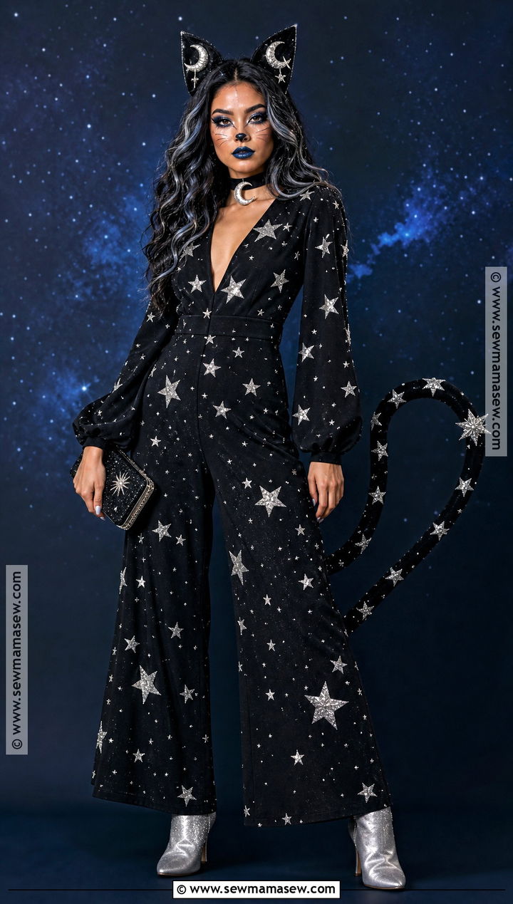 Celestial Black Cat Costume With Stars - 45 black cat halloween costume ideas