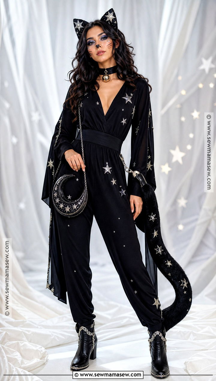 Celestial Black Cat Costume With Stars - 30 Black Cat Costume Ideas for Women