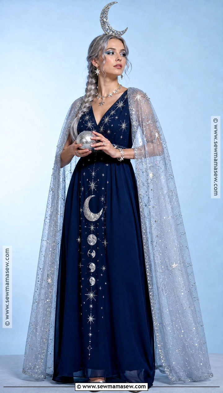 Celestial Moon Goddess Costume With Silver Cape - 35 halloween aesthetic costume ideas