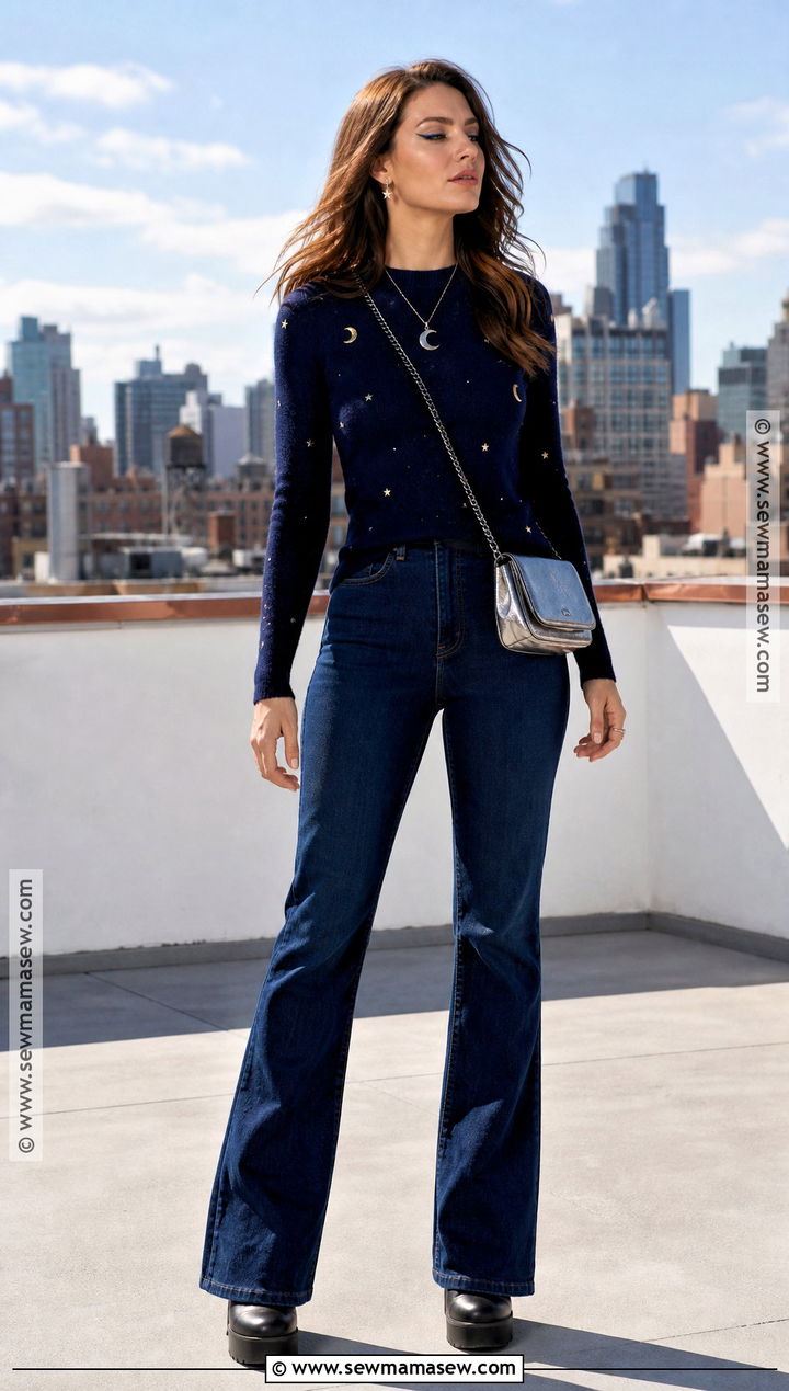 Celestial Sweater Halloween Outfit With Flare Jeans - 30 Halloween Casual Outfits
