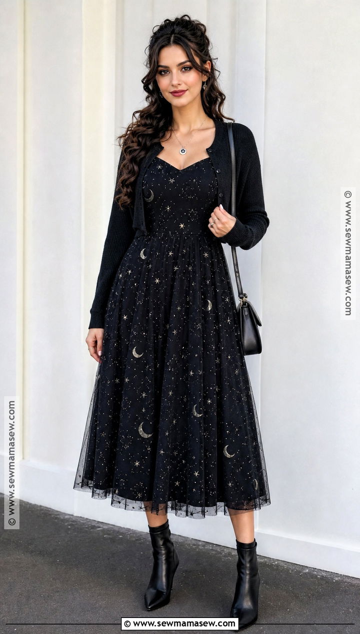 Celestial Witch Outfit With Printed Dress - 35 witches outfit ideas