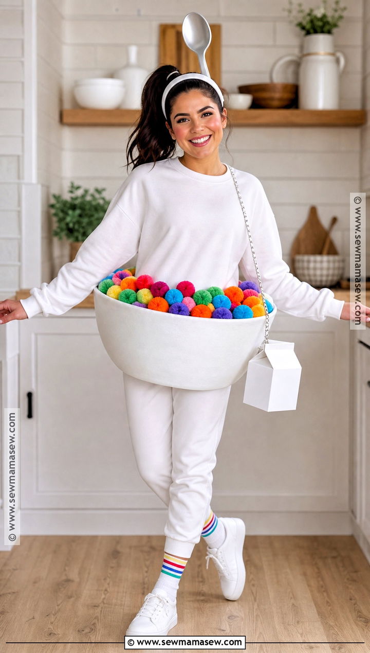 Cereal Bowl Costume With Colorful Pom Poms - 40 good halloween costumes