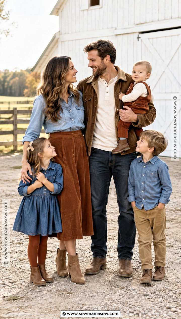 Chambray And Corduroy Country Family Picture Outfits - 15 fall family pictures outfits country