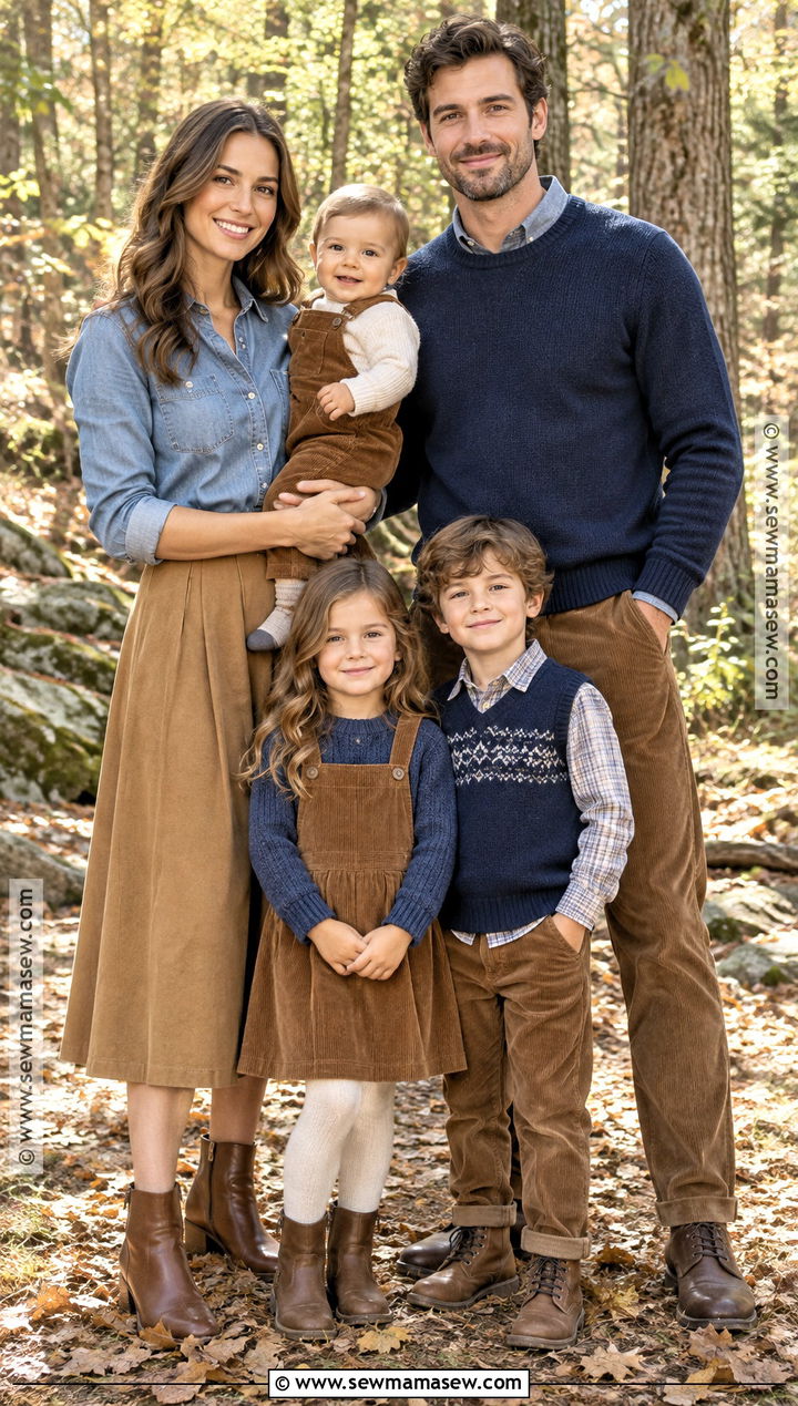 Chambray And Corduroy Family Photo Outfits - 15 blue family pictures outfits fall