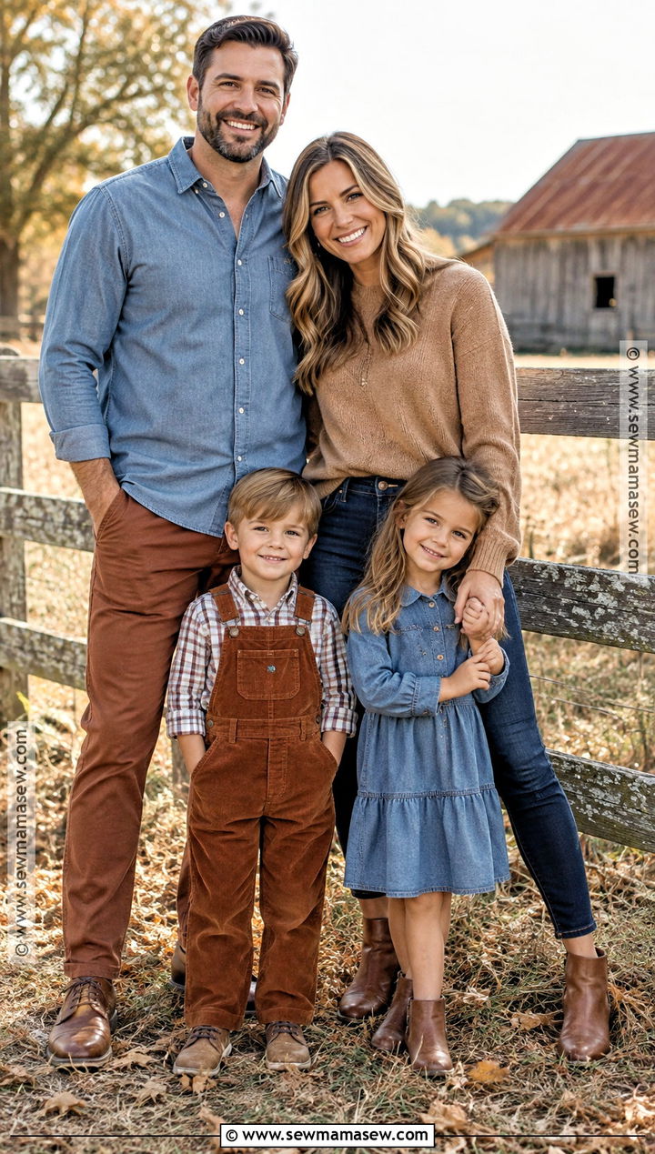 Chambray And Rust Corduroy Family Outfit - 15 casual fall picture outfits for family