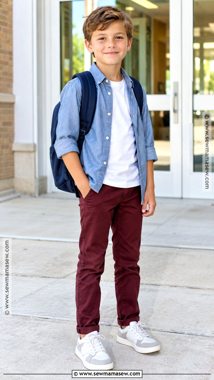 Chambray Back To School Shirt With Colored Pants - 20 Back To School Shirts for Kids