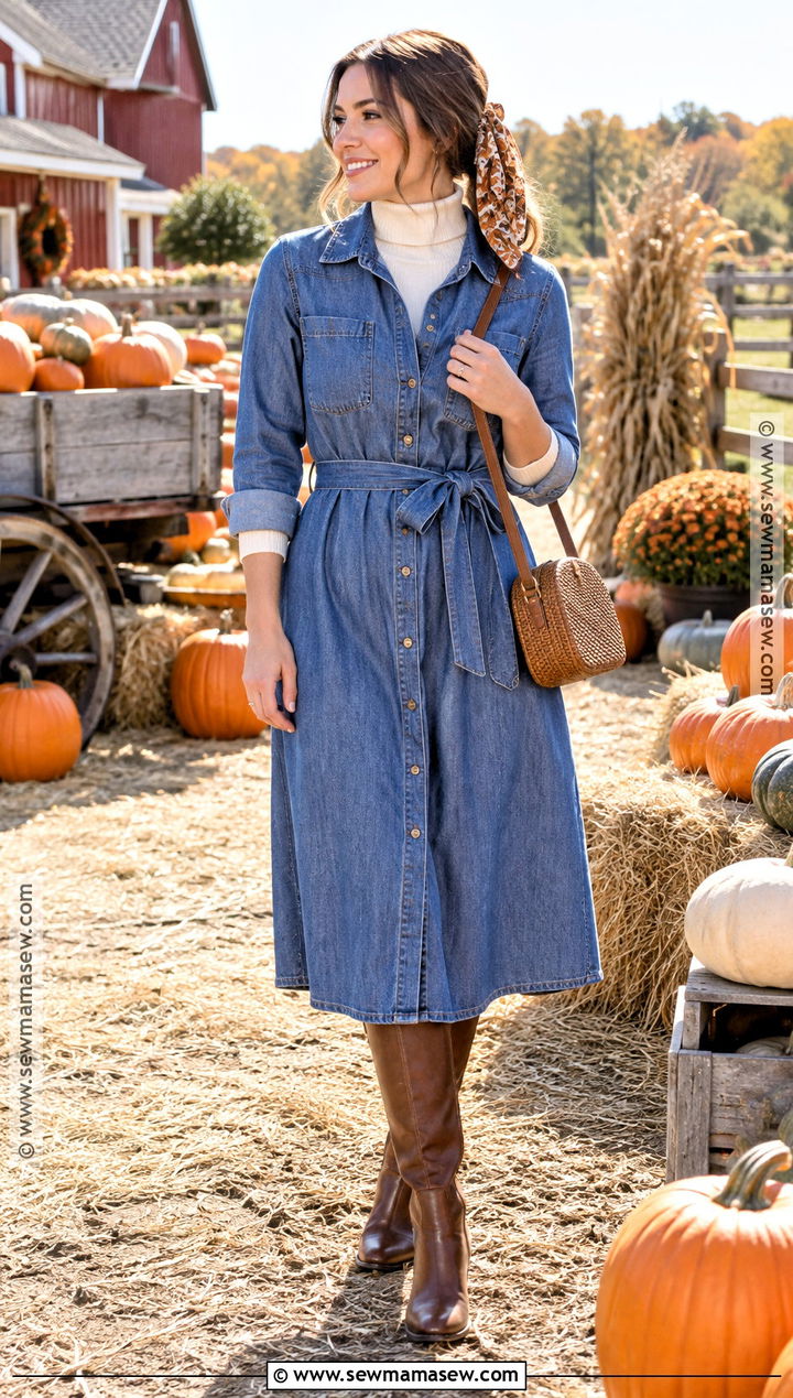 Chambray Dress Pumpkin Patch Outfit - 20 Mom Pumpkin Patch Outfit Ideas