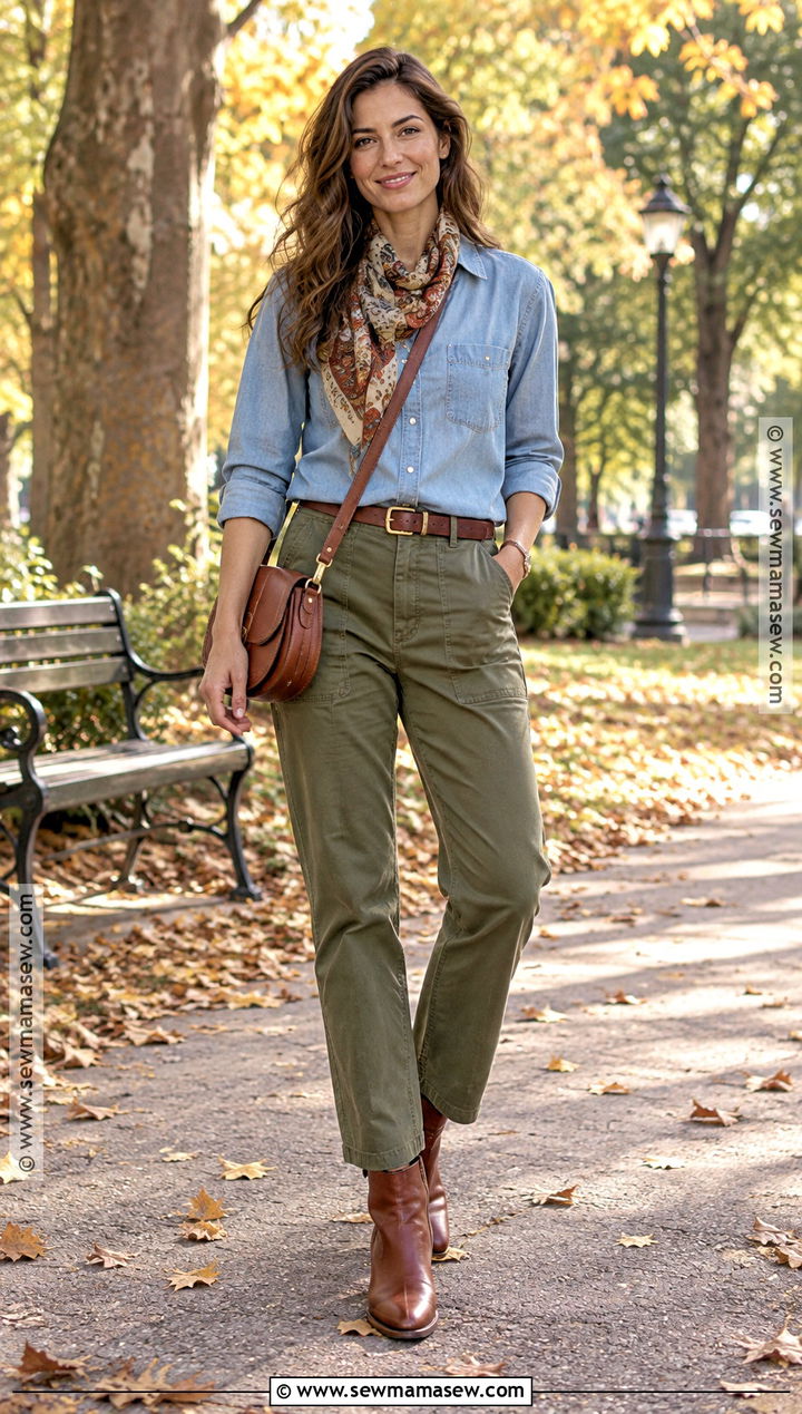 Chambray Fall Shirt With Olive Pants - 20 cute fall shirts