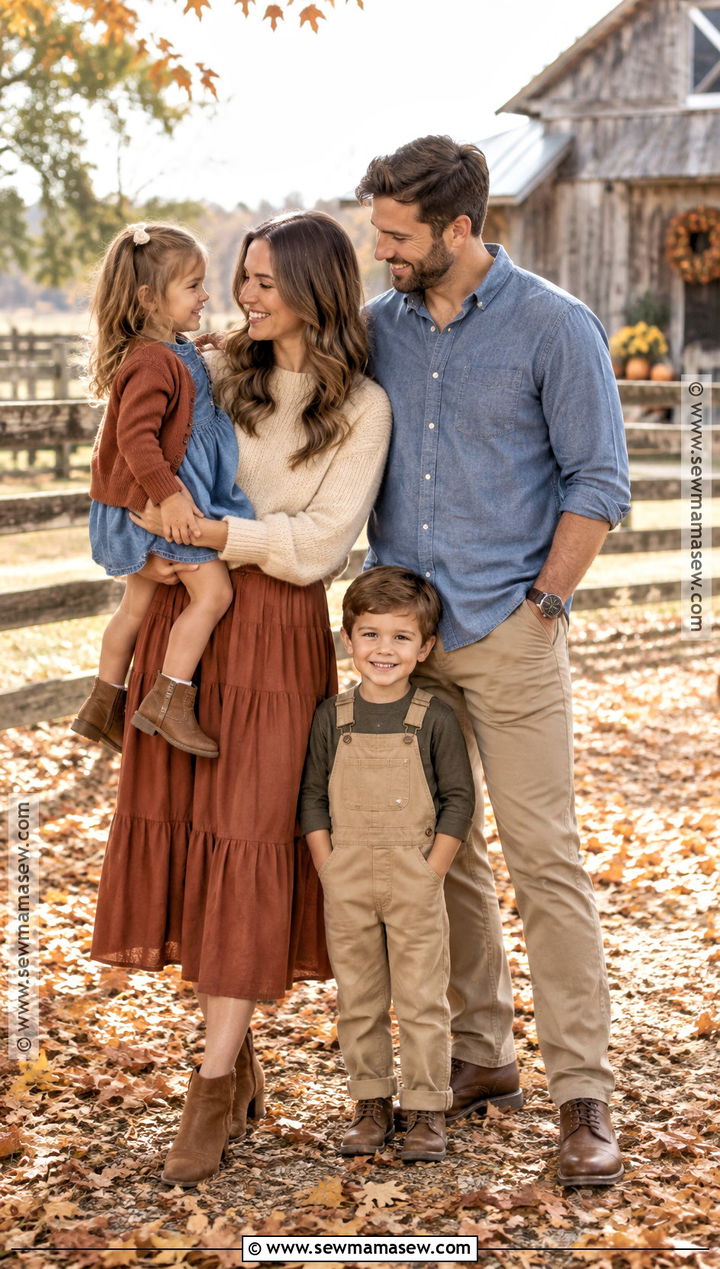 Chambray Rust And Khaki Family Outfit - 15 fall matching outfits for family