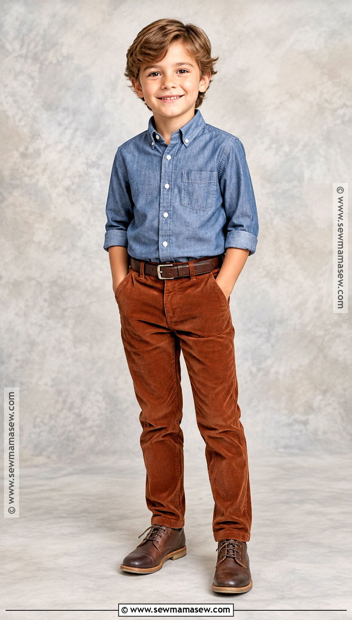 Chambray Shirt And Corduroy Pants Fall Picture Day Outfit - 25 fall picture day outfits for kids