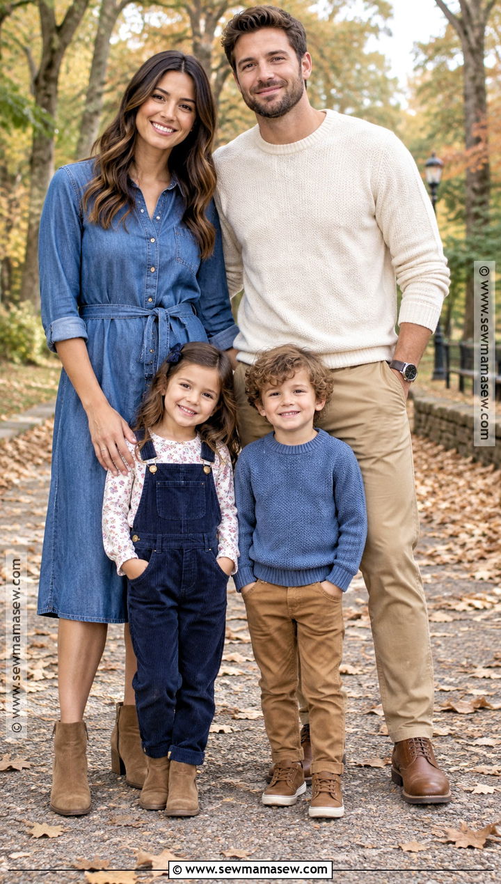 Chambray Shirt And Khaki Family Outfit - 20 blue fall family pictures outfits