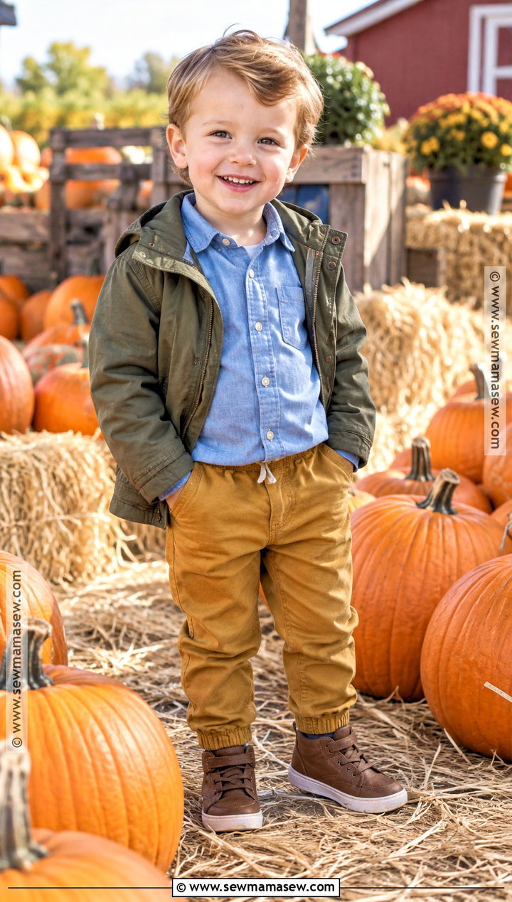 Chambray Shirt And Mustard Pants Fall Toddler Outfit - 15 fall themed toddler clothing ideas