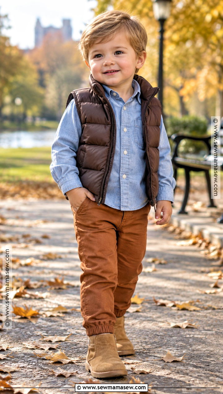 Chambray Shirt And Rust Pants Thanksgiving Outfit - 20 toddler boy thanksgiving outfit ideas